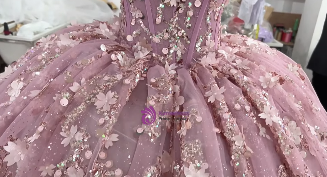 handmade floral applique preparation for glitter tulle ball gown skirt