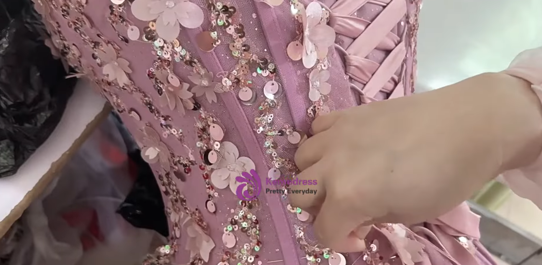 preparing beads sequins and embroidery details for couture gown