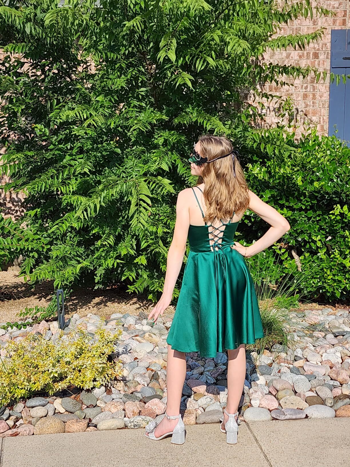emerald green satin homecoming dress
