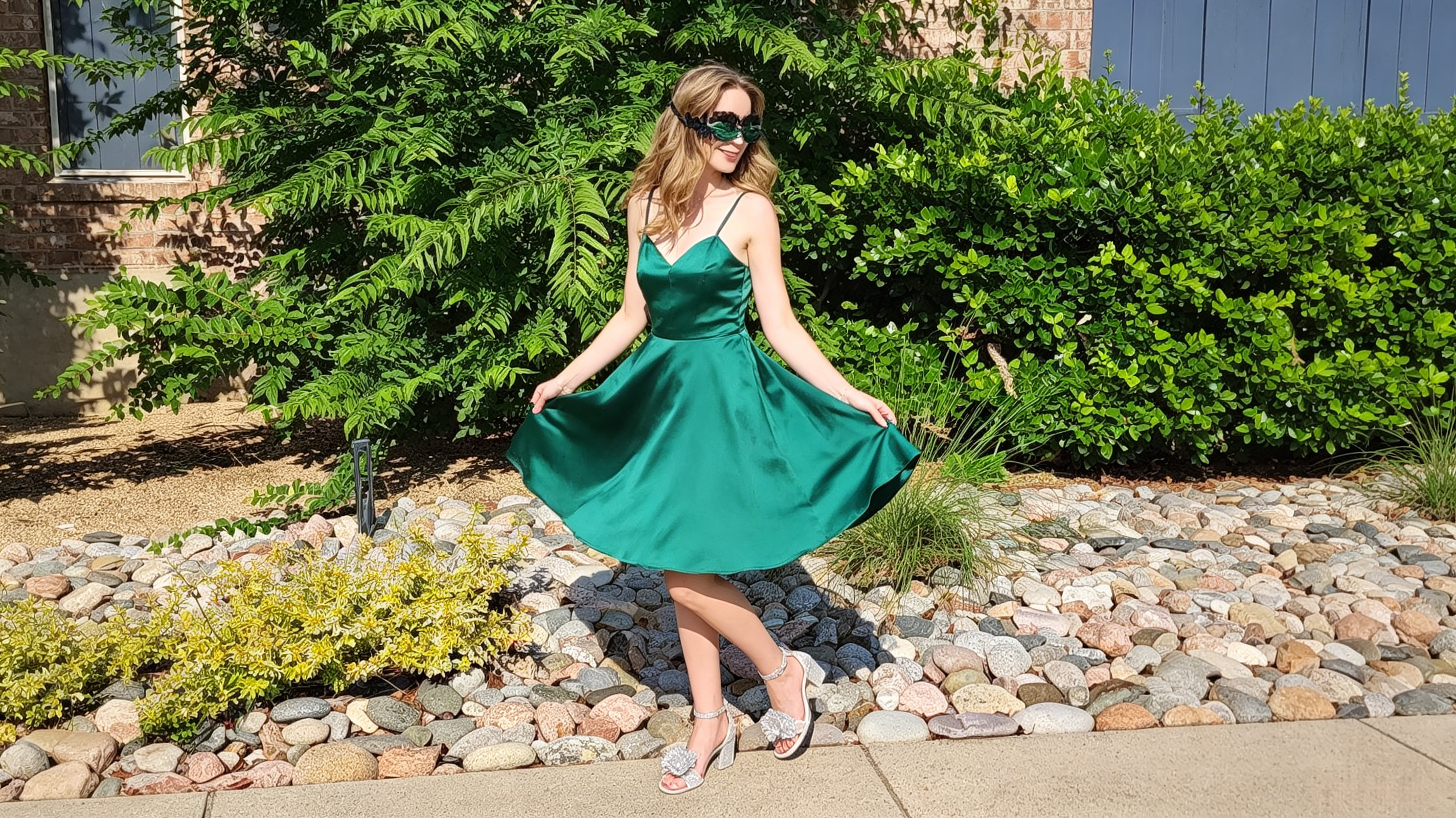 emerald green satin homecoming dress