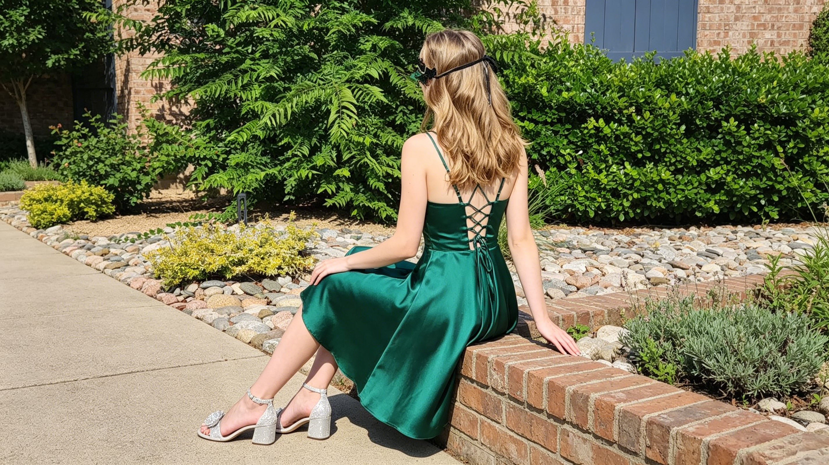 emerald green satin homecoming dress