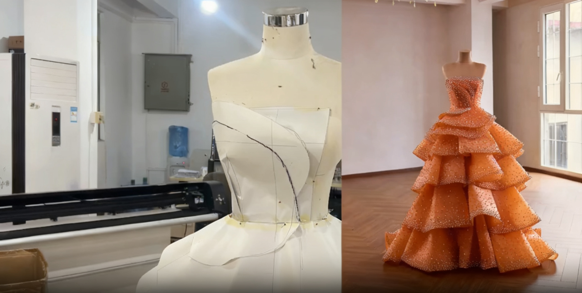 orange tulle beading prom dress
