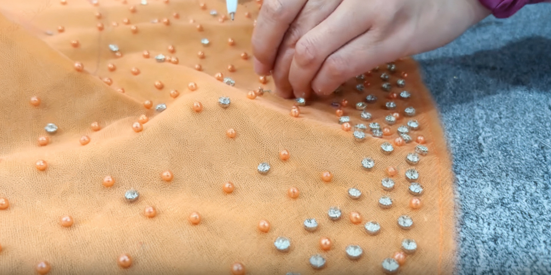 orange tulle beading prom dress