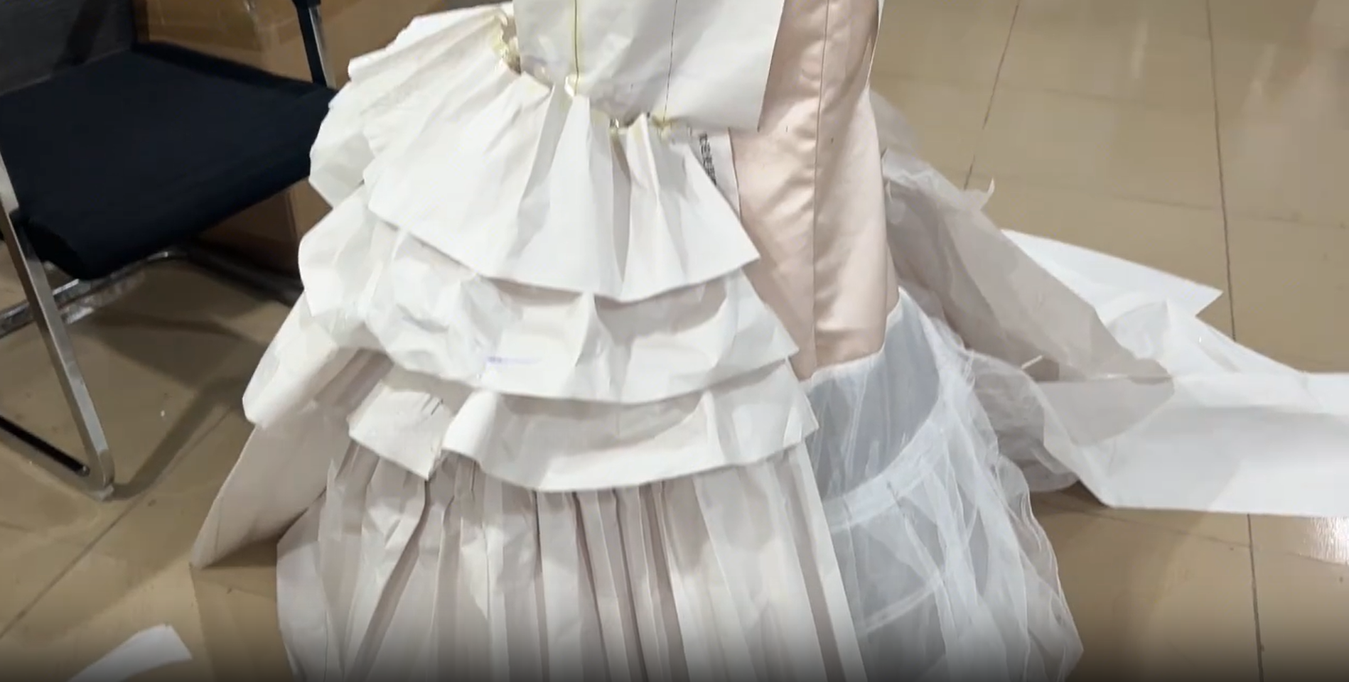 Finished handmade mermaid satin tulle wedding dress Finished mermaid satin tulle wedding gown with handmade ruching details