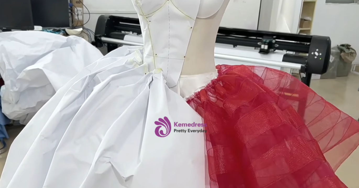 pink satin ball gown fabric preparation and couture dress construction