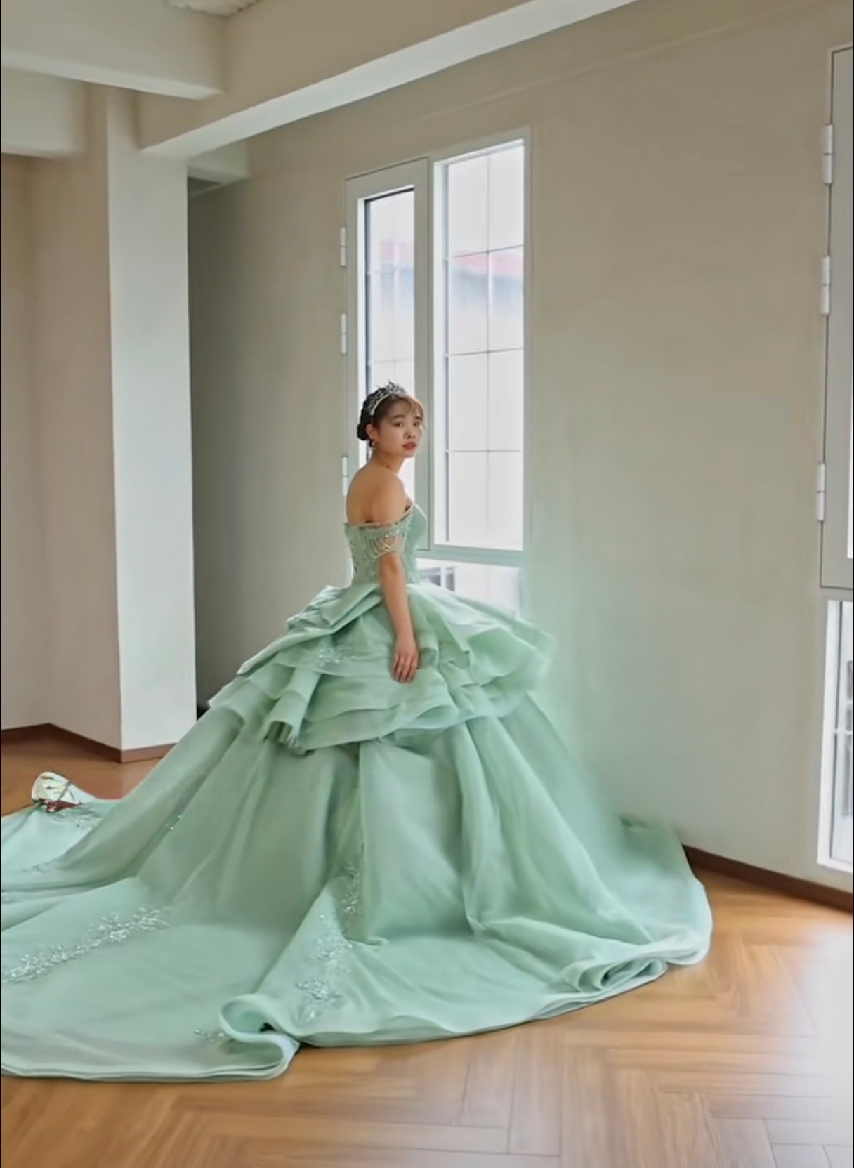 Custom mint green two way prom dress prototype and finished convertible gown made by KEMEDRESS Custom mint green two way prom dress prototype and finished convertible gown made by KEMEDRESS