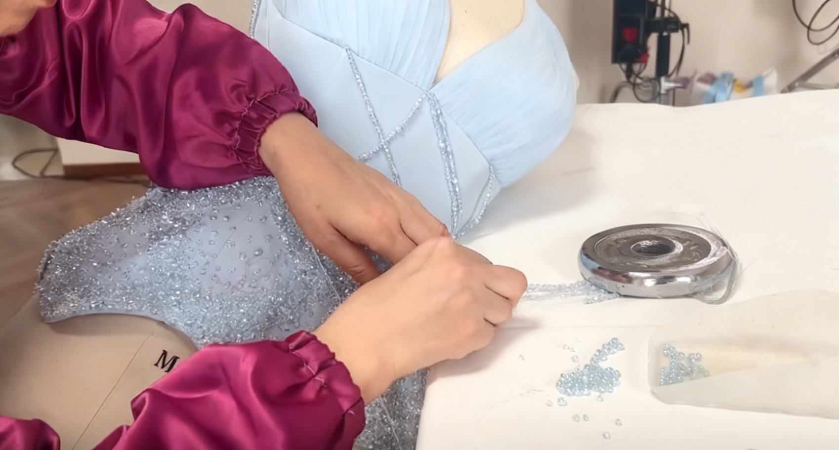 matte satin gown with tulle overlay matte satin gown with tulle overlay